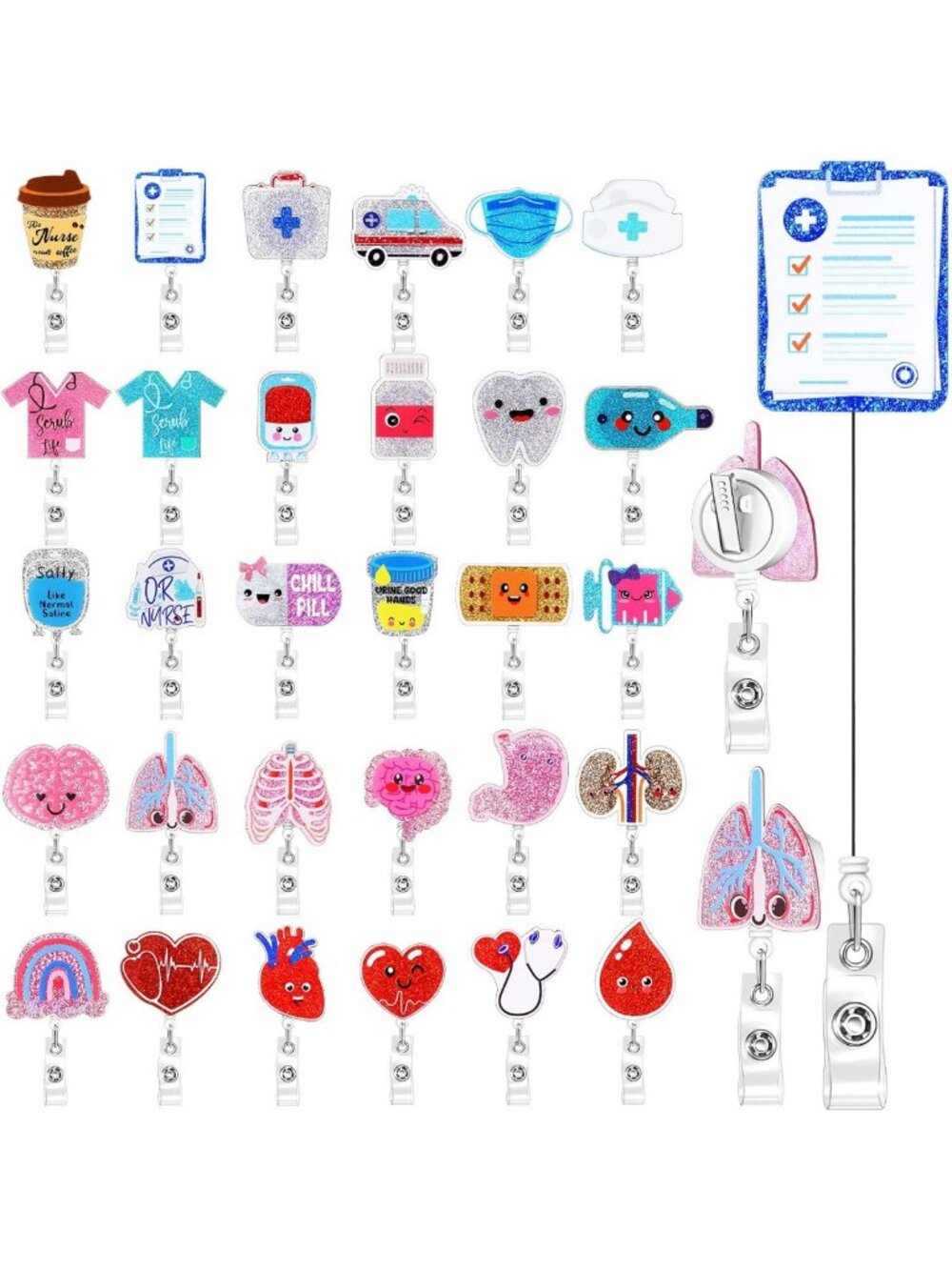 30 Pcs Funny Christmas Nurse Badge Reels, Retractable ID Holders, Gift Set